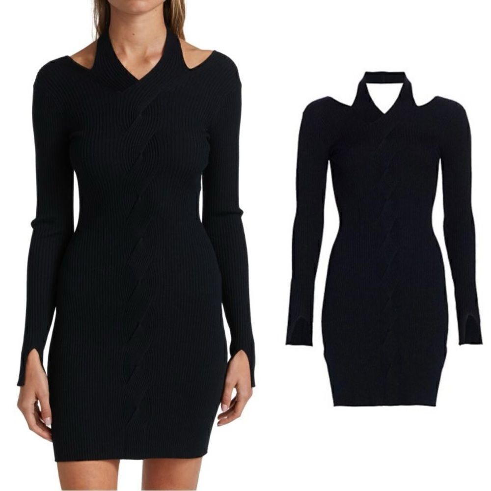 Nwt Simkhai Alejandra Knit Mini Black Sweater Dress Twisted Cable Fitted Size Xs